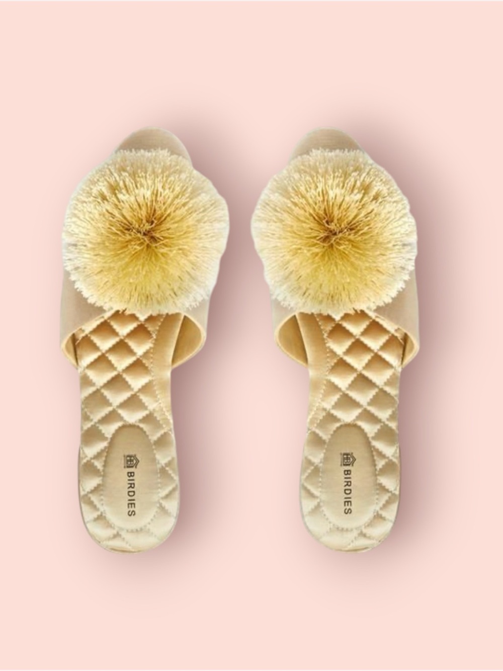 BIRDIES Songbird Pom Pom Slides Satin Slippers